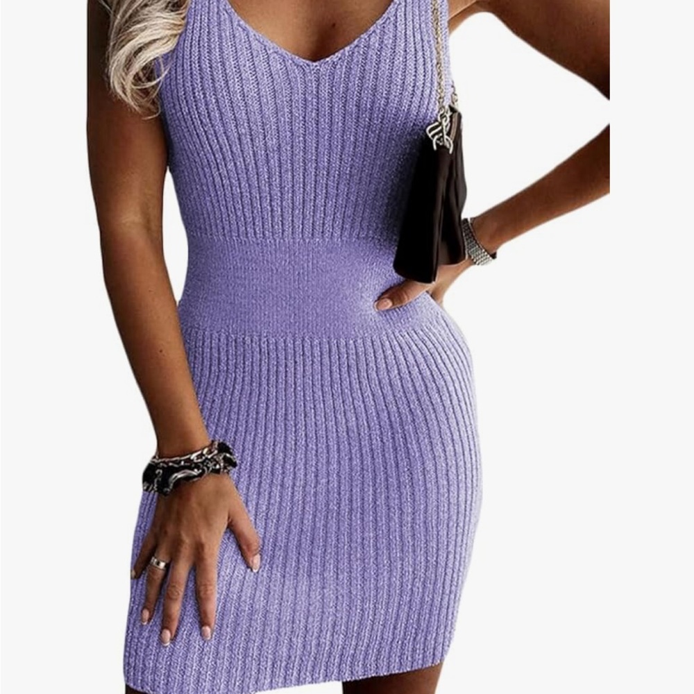 Chic Lavender Ribbed Mini Dress - Picture 6 of 8